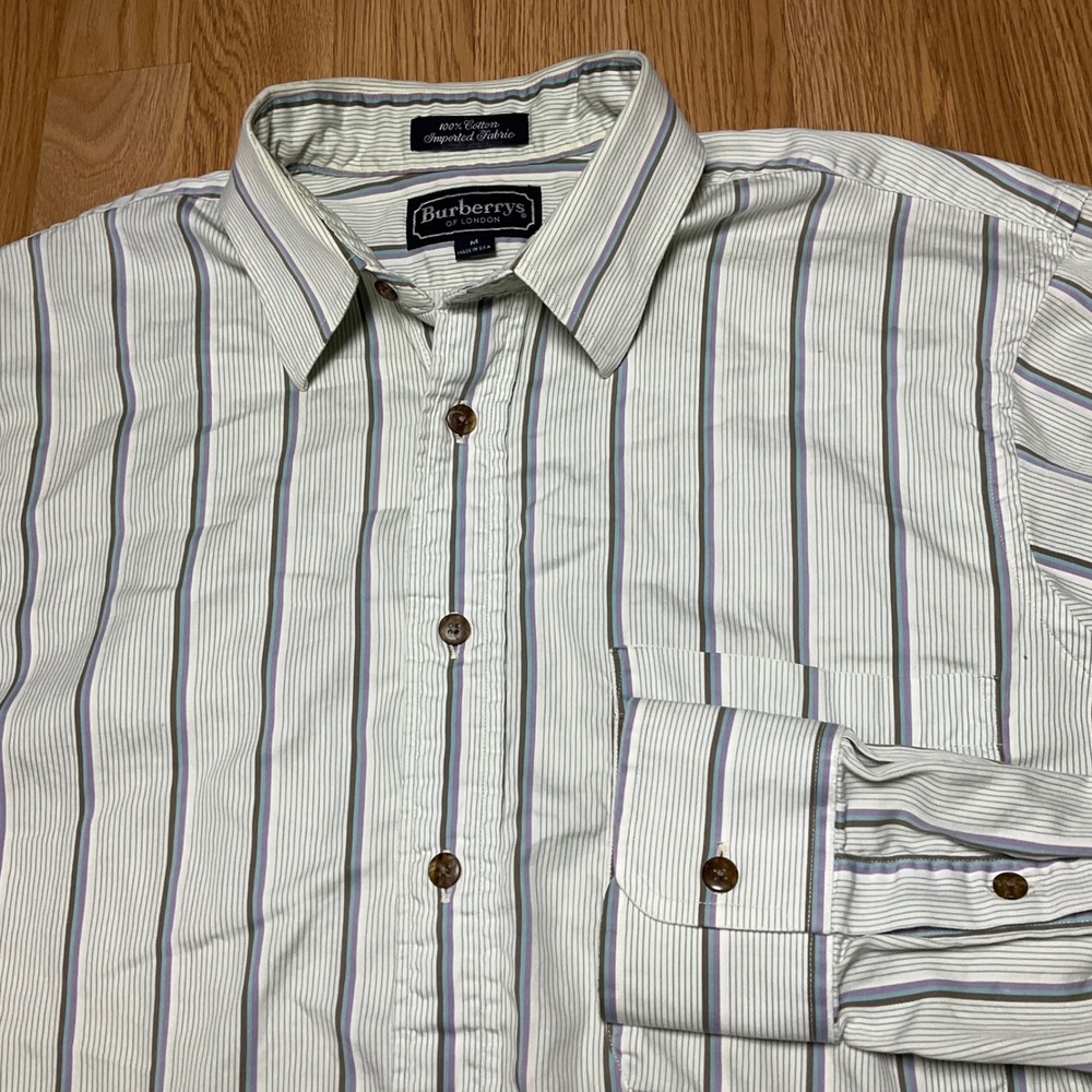Vintage Burberrys of London Mens Striped Button Down Shirt Cotton USA Made M